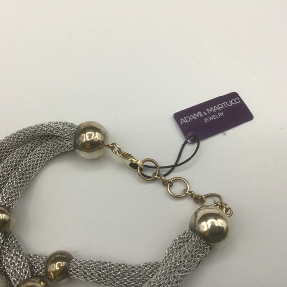 Adami & Martucci 3-String Silver Mesh Bracelet with Yellow Plated Gold Balls - Picture 5 of 9